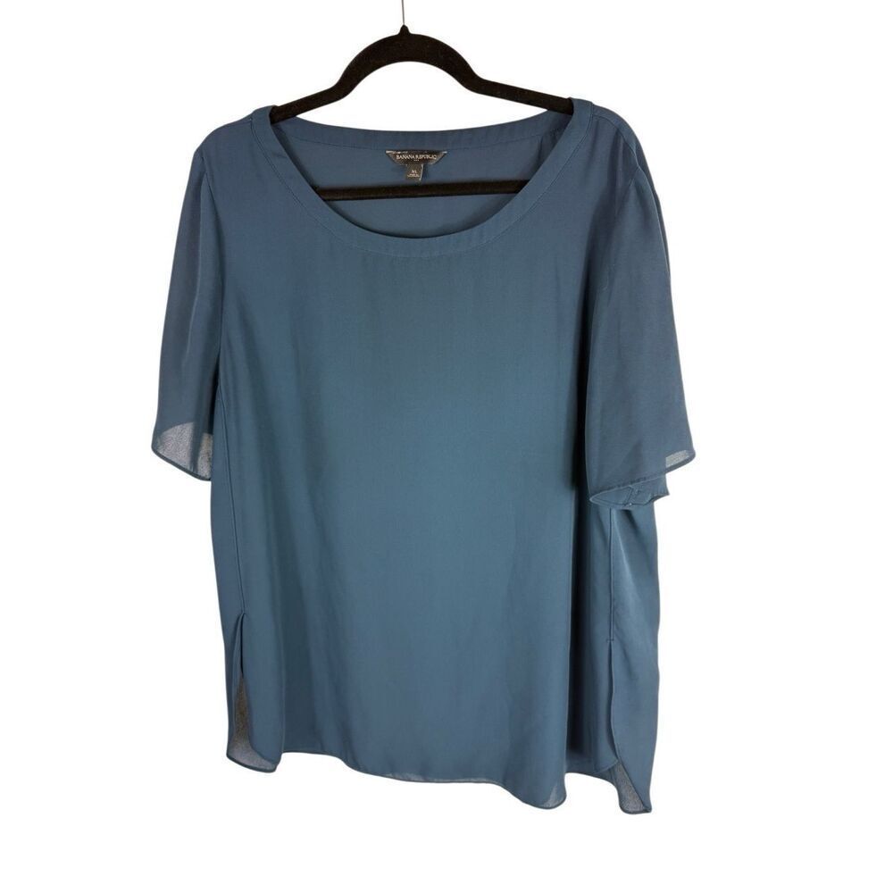 Banana Republic Blue Blouse with Sheer Sleeves- size XL